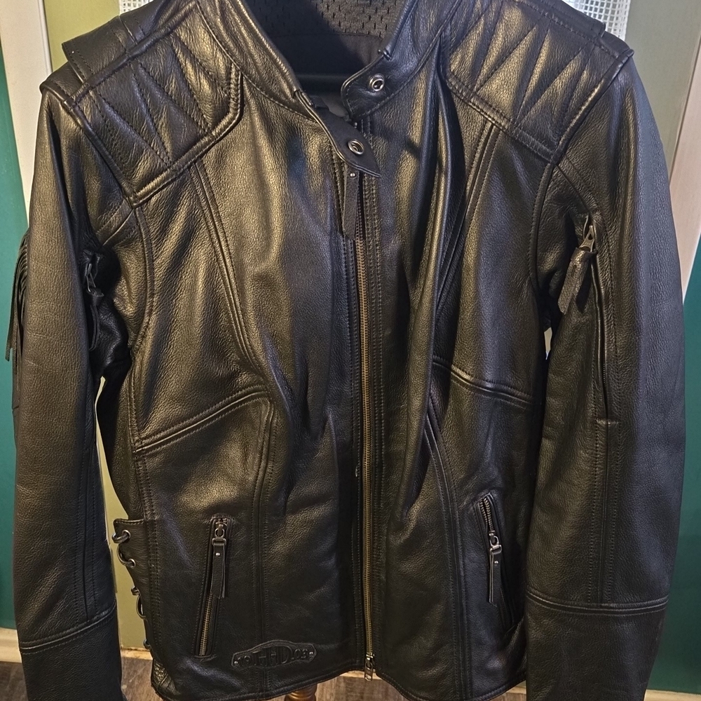 Womens Harley-Davidson BOONE Black Leather Jacket W/Fringe